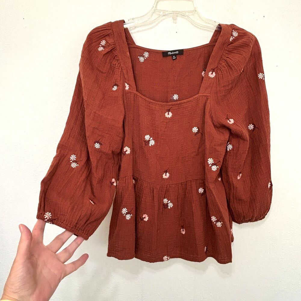 Madewell Womens Amie Milkmade Prairie Puff Sleeve Top XS Cottage Indie Country